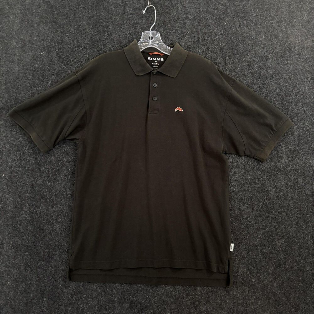 Simms Polo Shirt Men's Medium Green COR3 100% Cotton Fishing Casual Performance